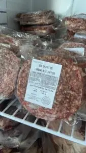 Ground beef patties from Cox Cattle Co. offered for sale at Lyndsay L. Salon