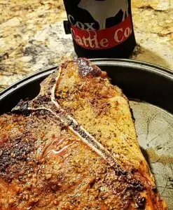 Delicious steak prepared by Cox Cattle Co.